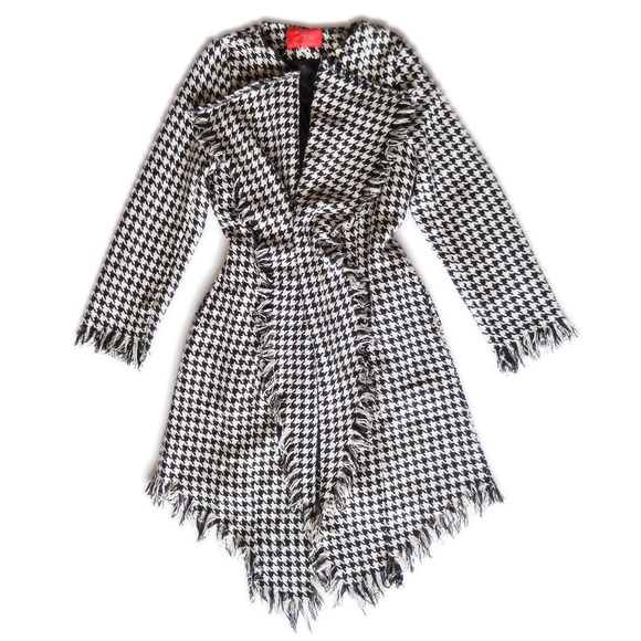 Vintage Sweaters - Vintage Long Sleeve Houndstooth Fringe Cardigan